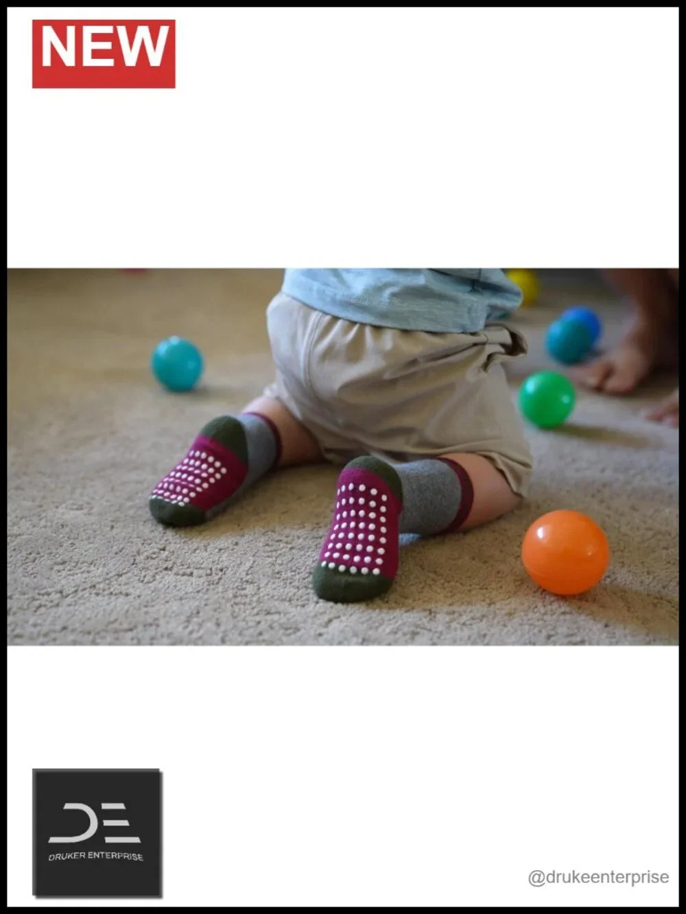 12 Pack Non Slip Baby Toddler Crew Socks Cotton Blend with Grippers for Boys